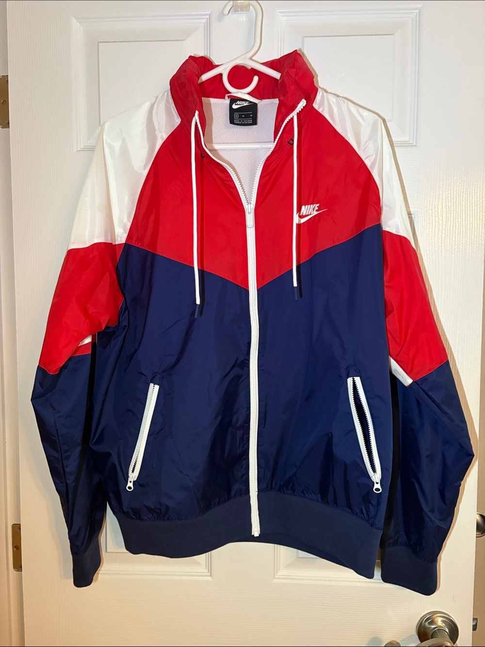 Nike Colorblock Red White Navy Hooded Windbreaker